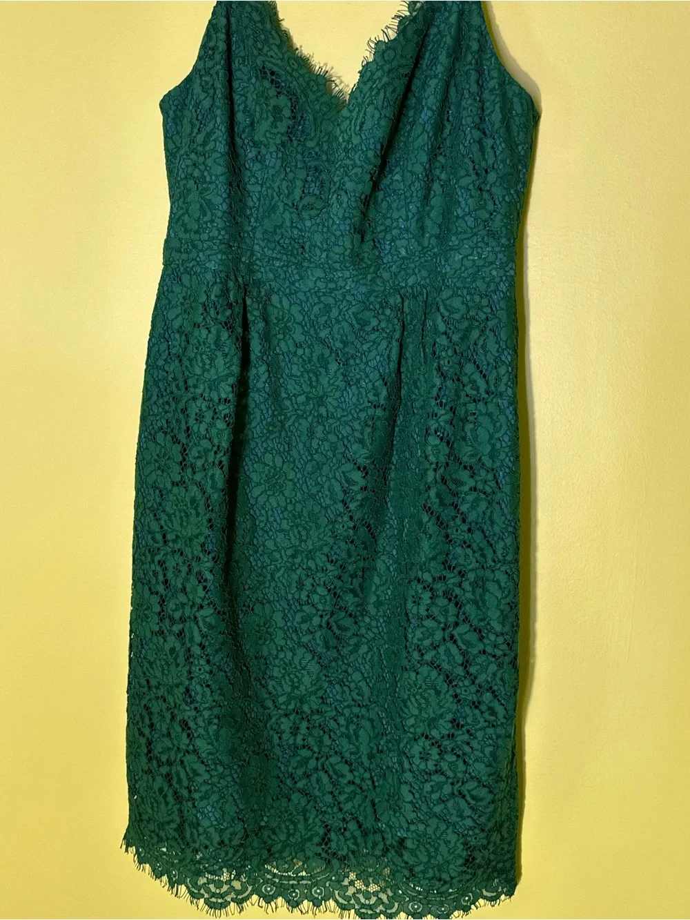 J. Crew Emerald Green Lace Midi Dress with Spaghetti Straps